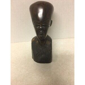 Solid Wood African Tribal  Sculpture  Carved Wood Men's Head Black Ebony 4.5"